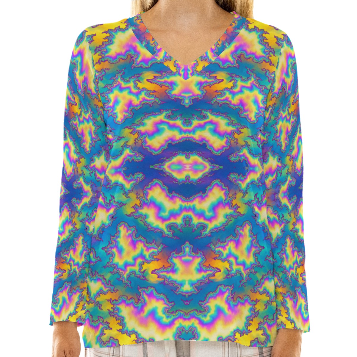 Women's Loose V-Neck T-Shirt With Long Sleeve