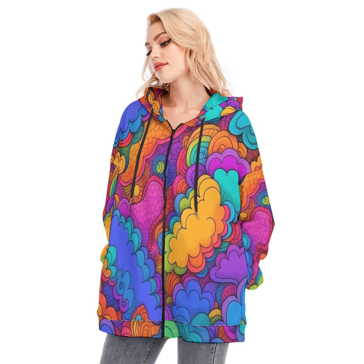 Women's Long Hoodie With Zipper Closure