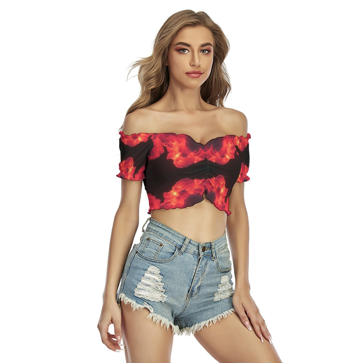 Women's One-shoulder Off-the-navel Short Sleeve T-shirt