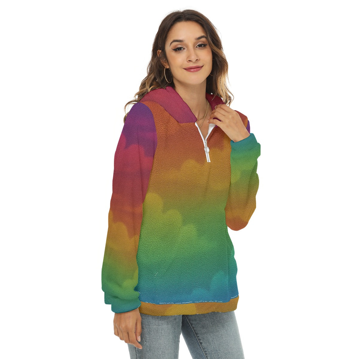 Women's Borg Fleece Hoodie With Half Zip