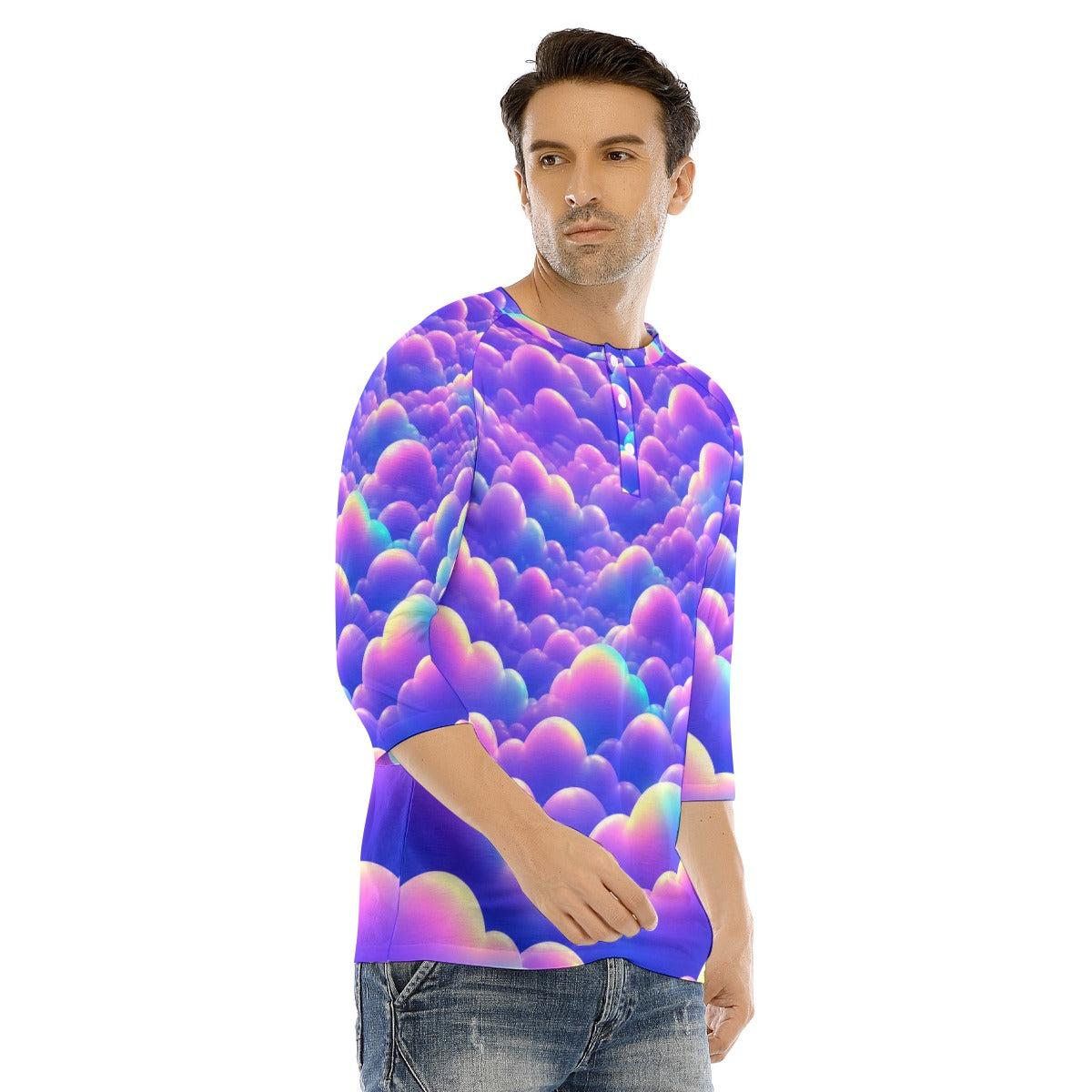 Men's Bracelet Sleeve T-shirt With Button Closure - view 2