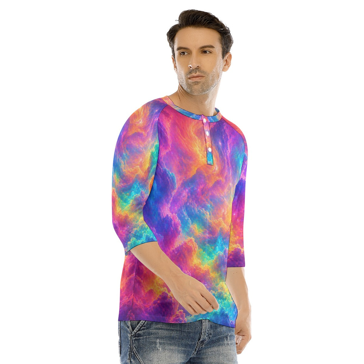 Men's Bracelet Sleeve T-shirt With Button Closure - view 2