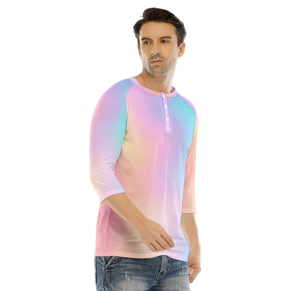 Men's Bracelet Sleeve T-shirt With Button Closure - view 2
