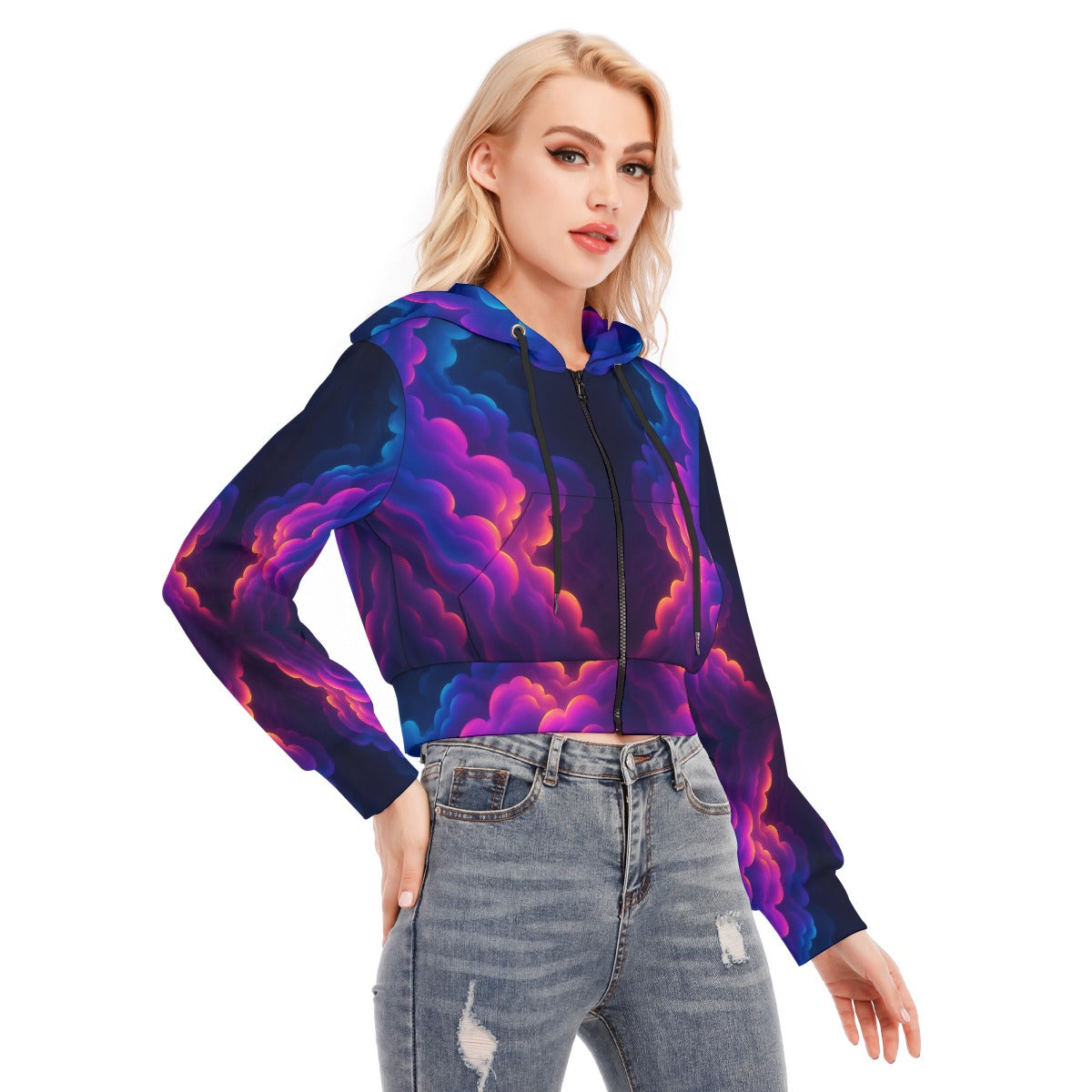 Women's Crop Top Hoodie With Zipper Closure