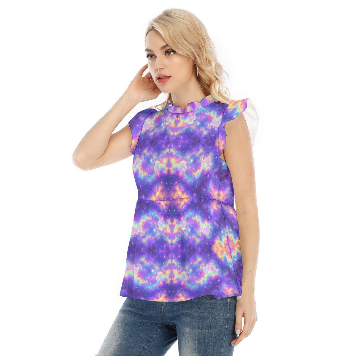 Women's Blouse With Lotus Leaf Lace