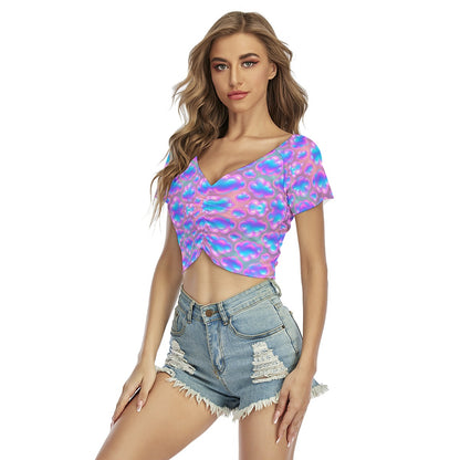 Women's Raglan Drawstring Front Crop Tee