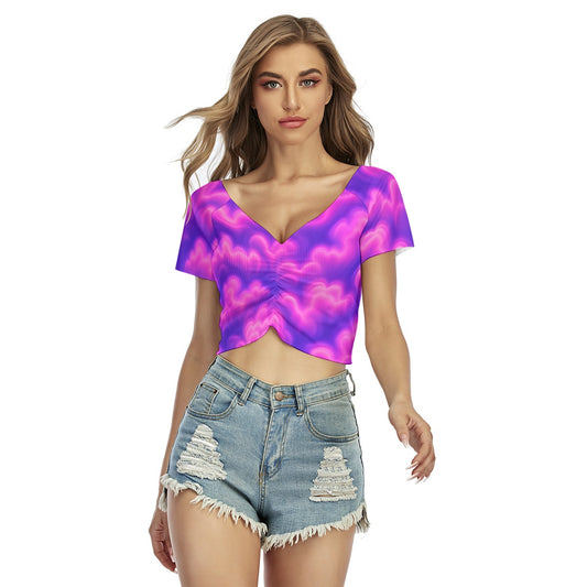 Women's Raglan Drawstring Front Crop Tee