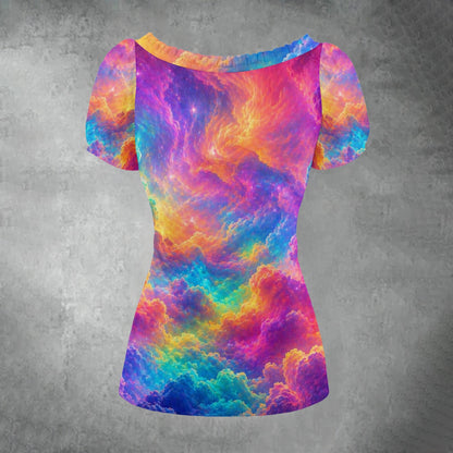 All-over print Women's Puff Sleeve Pleated Shirt