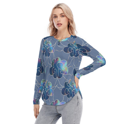 Women's Raglan Sleeves U-Shaped Hem Long Sleeves Blouse