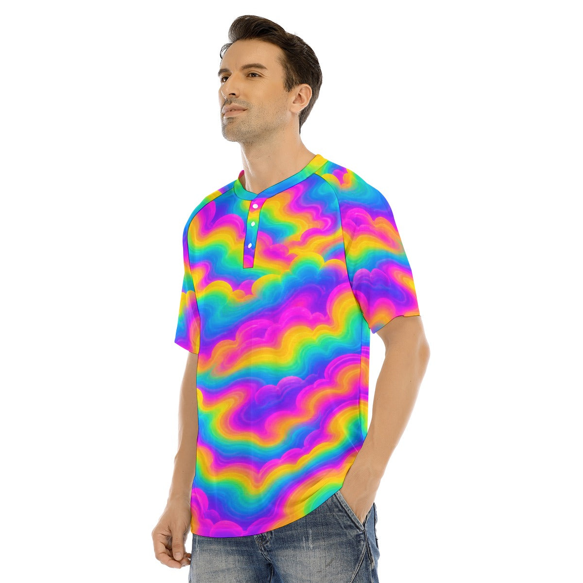 Men's Raglan Sleeve T-shirt With Button Closure