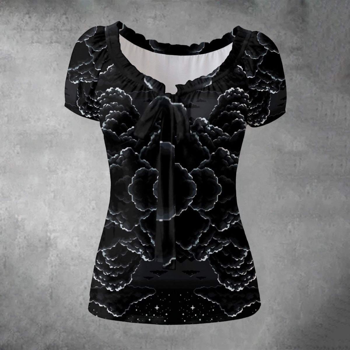 All-over print Women's Puff Sleeve Pleated Shirt