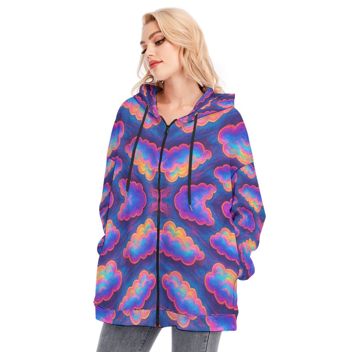 Women's Long Hoodie With Zipper Closure