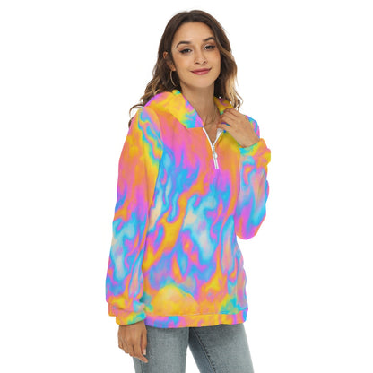 Women's Borg Fleece Hoodie With Half Zip