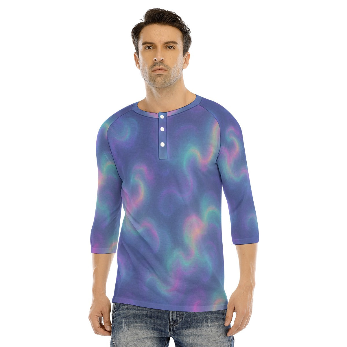 Men's Bracelet Sleeve T-shirt With Button Closure - view 1