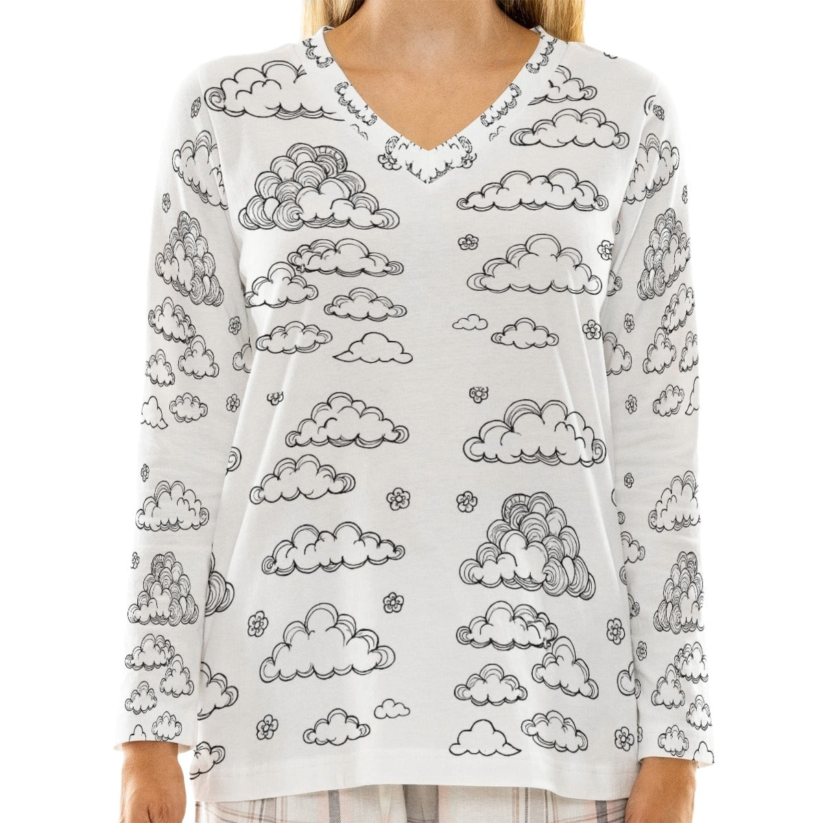 Women's Loose V-Neck T-Shirt With Long Sleeve