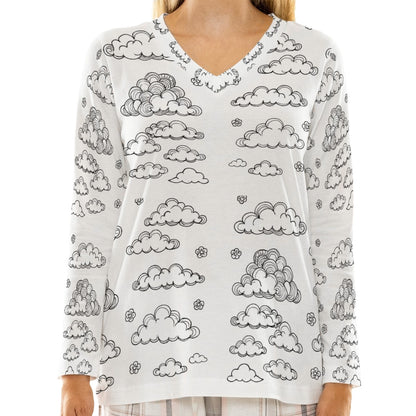 Women's Loose V-Neck T-Shirt With Long Sleeve