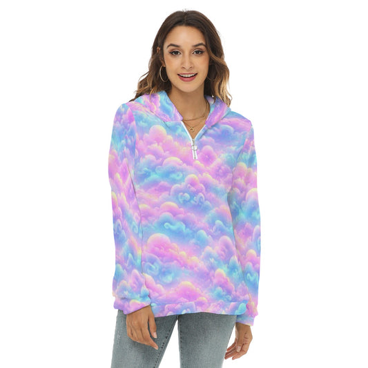 Women's Borg Fleece Hoodie With Half Zip