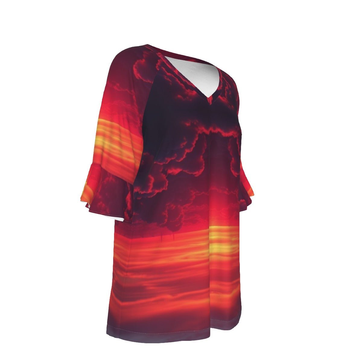 V-neck Women's T-shirt With Bell Sleeve