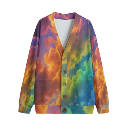 Unisex V-neck Knitted Fleece Cardigan With Button Closure