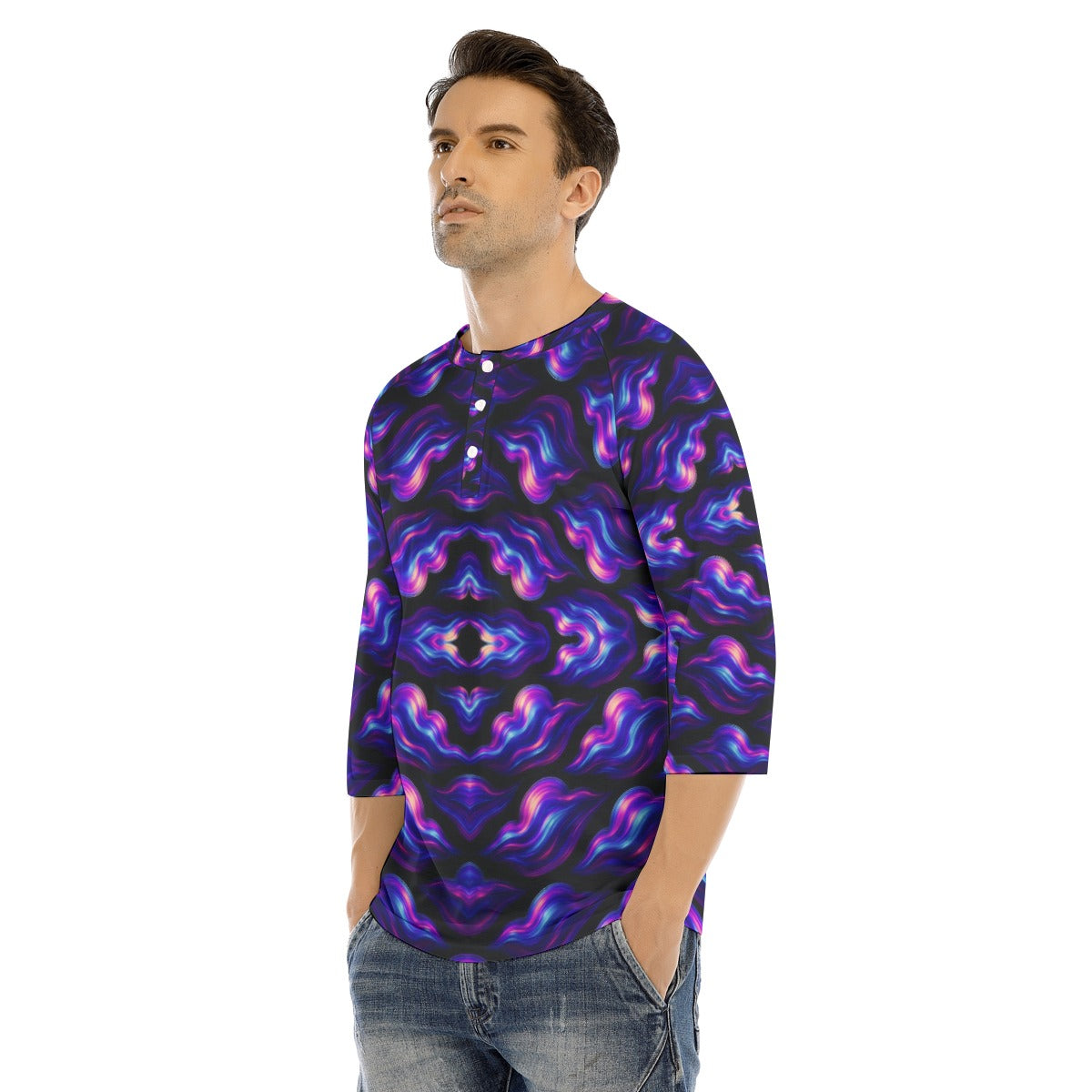Men's Bracelet Sleeve T-shirt With Button Closure - view 3