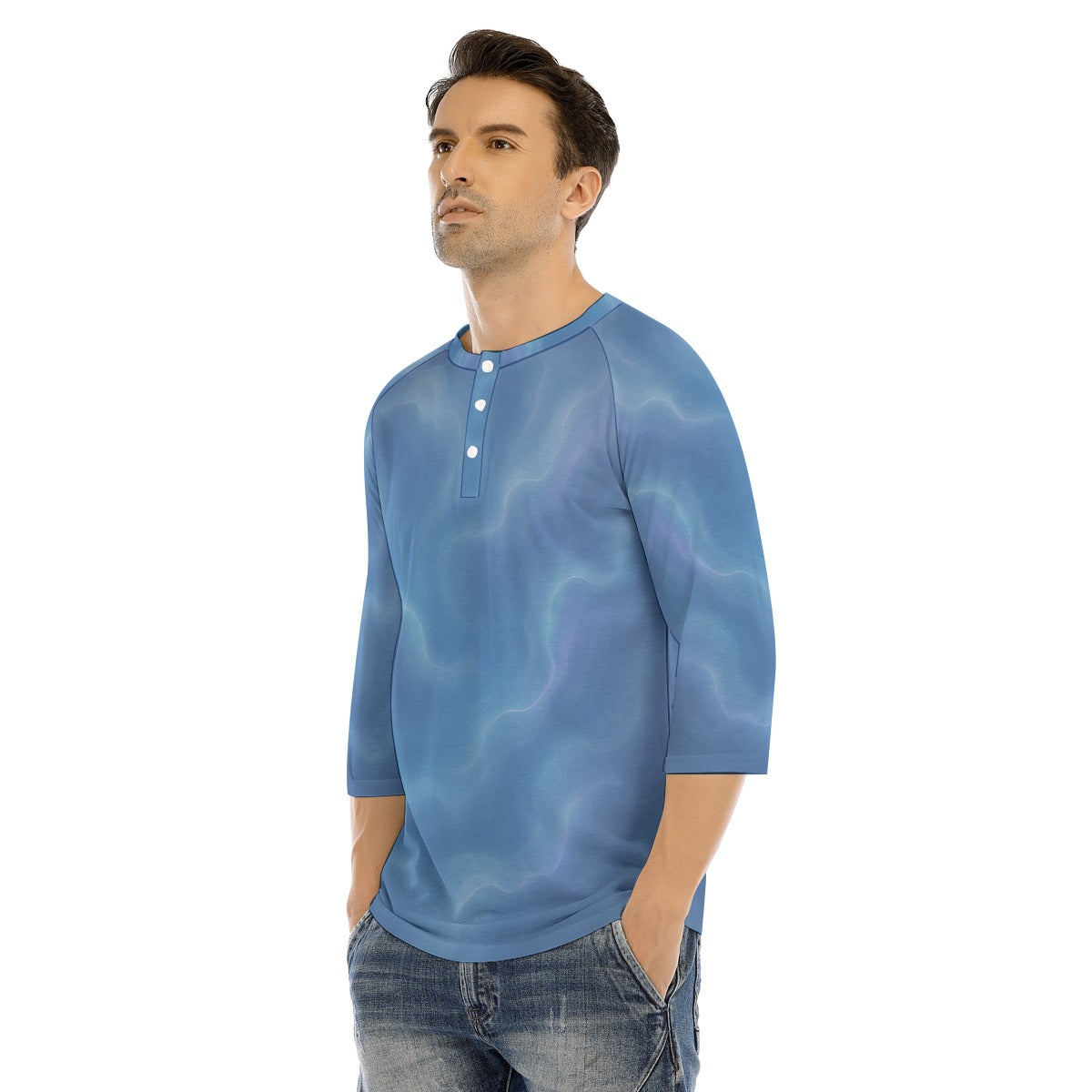 Men's Bracelet Sleeve T-shirt With Button Closure - view 3