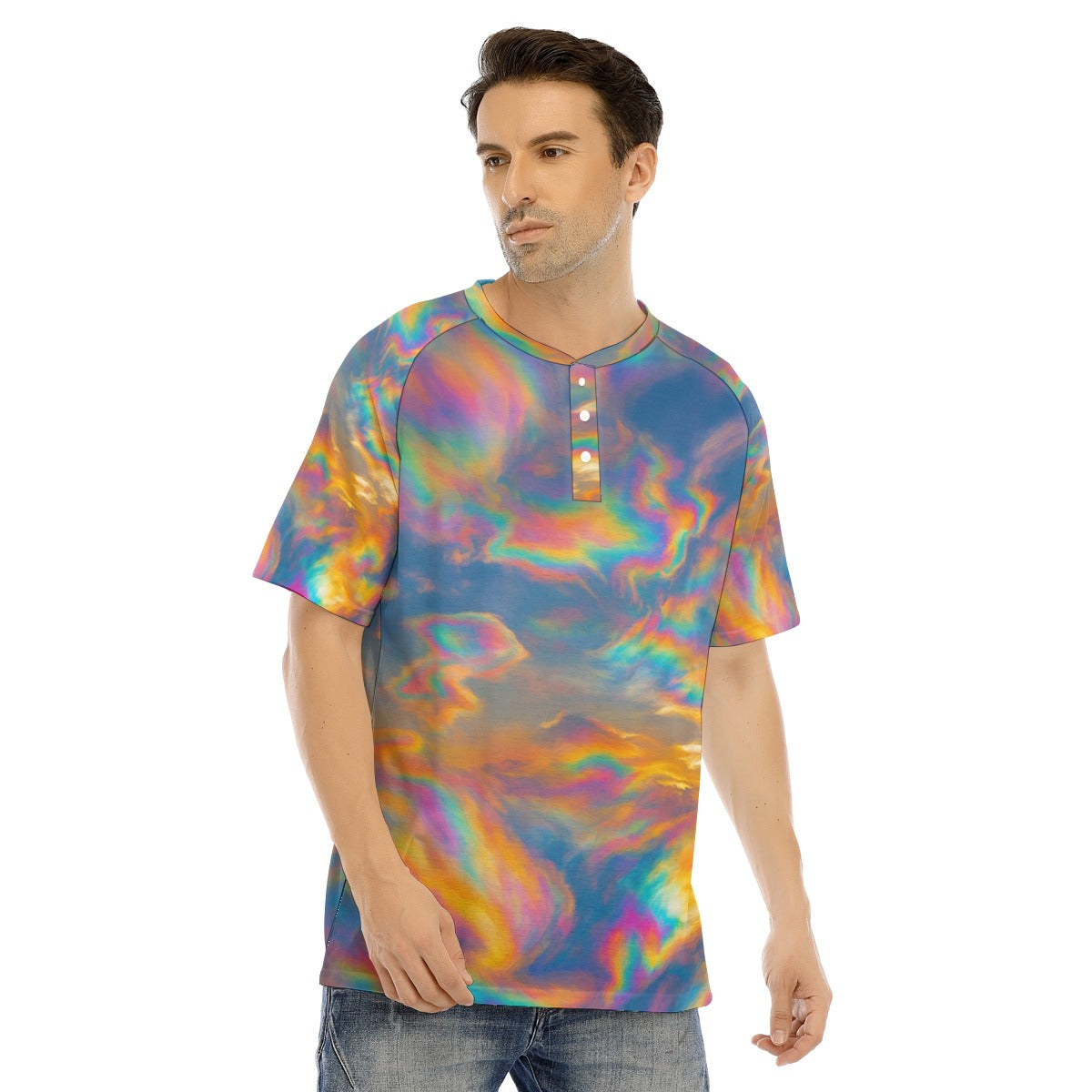 Men's Raglan Sleeve T-shirt With Button Closure