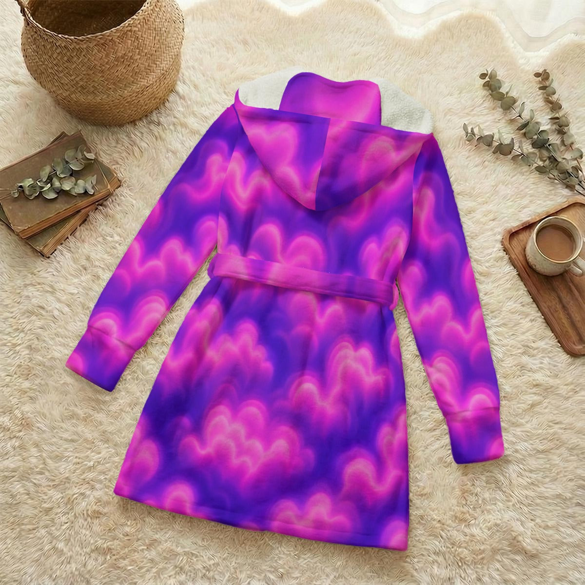 Unisex Flannel Hooded Robe With Eye Mask