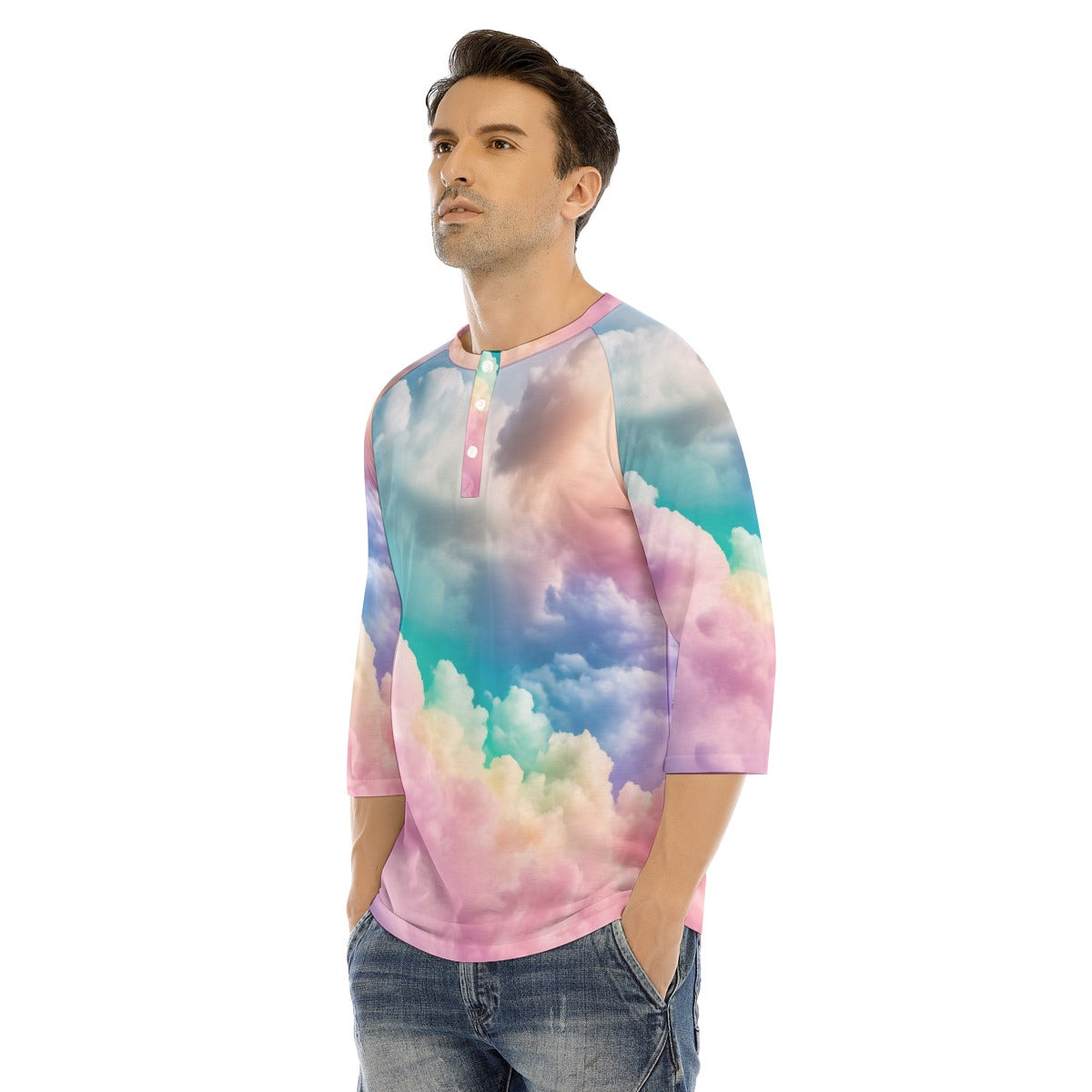 Men's Bracelet Sleeve T-shirt With Button Closure - view 3
