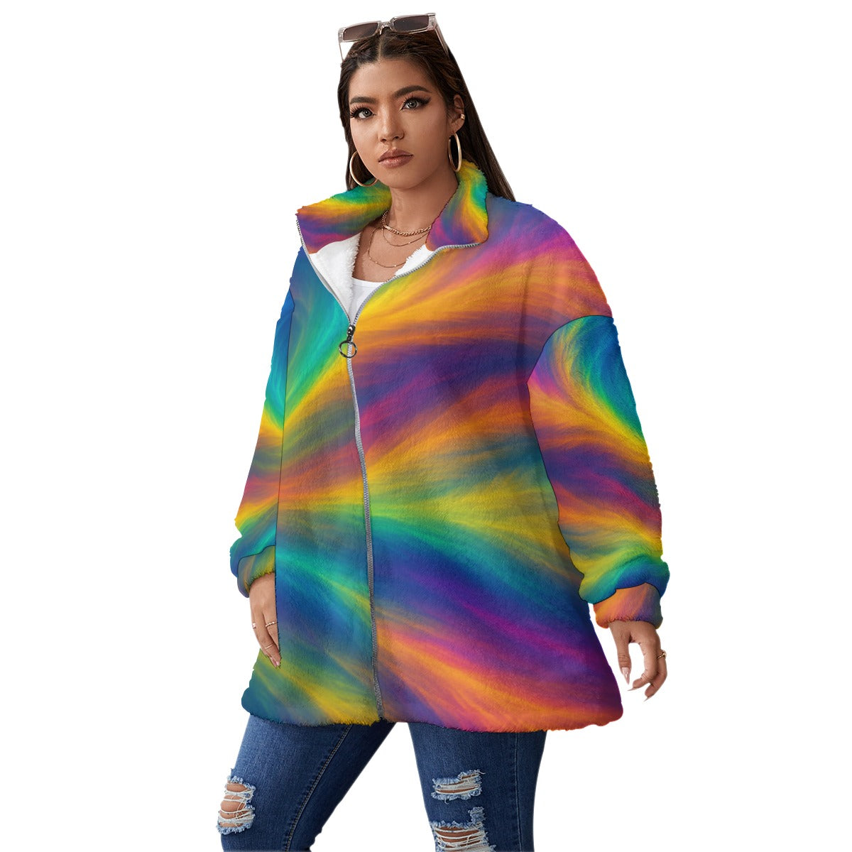 Unisex Borg Fleece Stand-up Collar Coat With Zipper Closure(Plus Size)