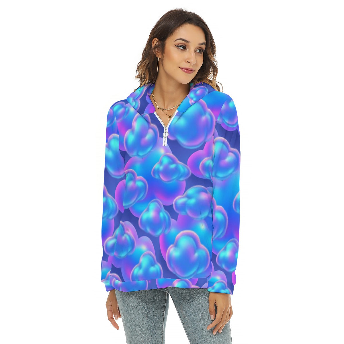 Women's Borg Fleece Hoodie With Half Zip