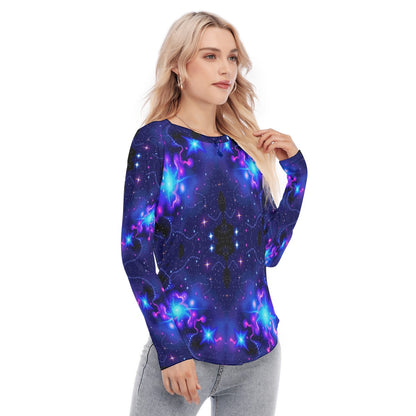 Women's Raglan Sleeves U-Shaped Hem Long Sleeves Blouse