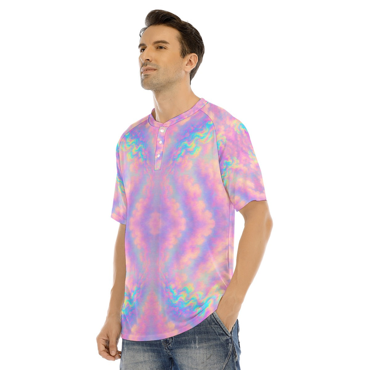 Men's Raglan Sleeve T-shirt With Button Closure