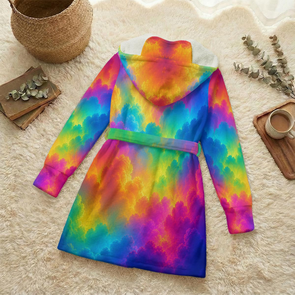 Unisex Flannel Hooded Robe With Eye Mask