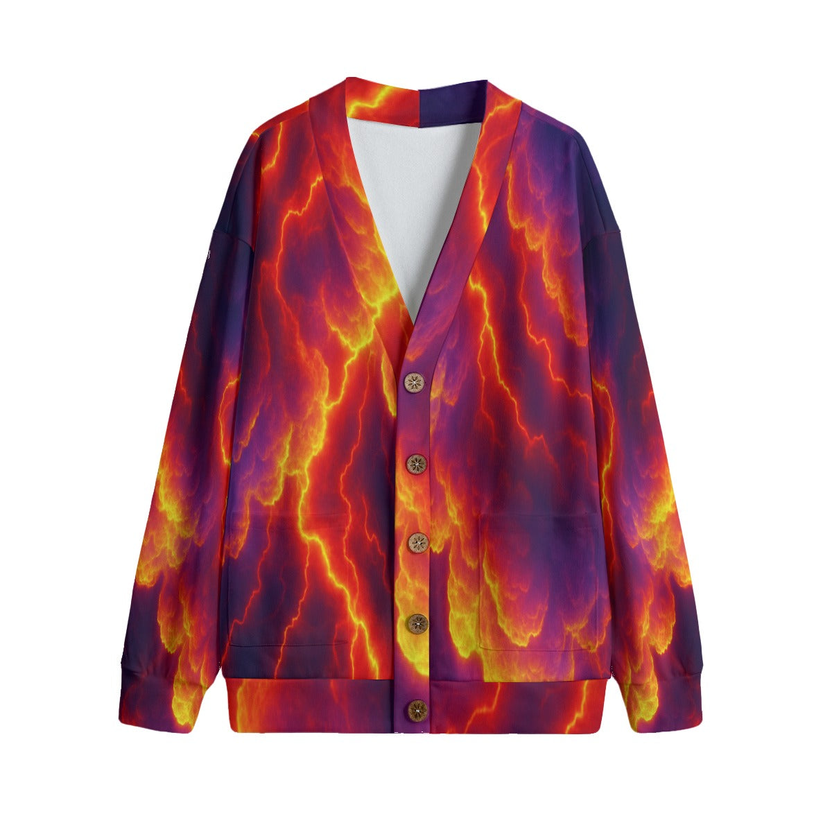 Unisex V-neck Knitted Fleece Cardigan With Button Closure