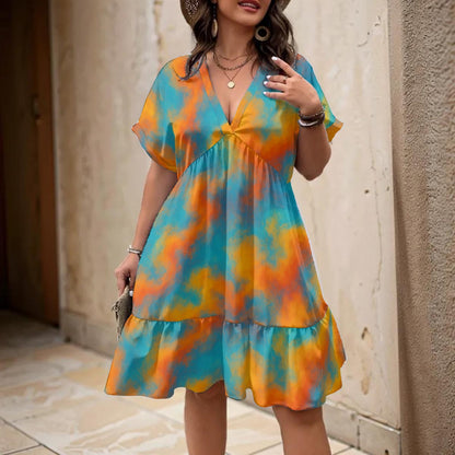 Unisex Women’s Floral V-Neck Short Sleeve Dress
