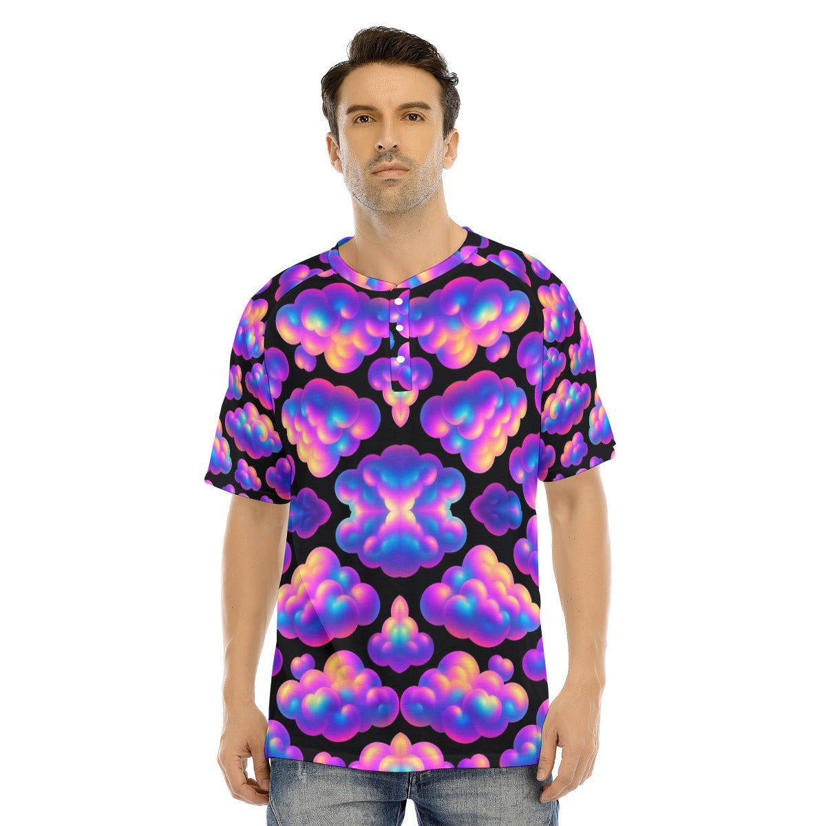 Men's Raglan Sleeve T-shirt With Button Closure