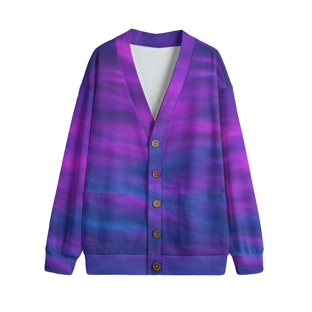 Unisex V-neck Knitted Fleece Cardigan With Button Closure
