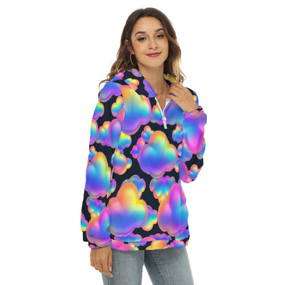 Women's Borg Fleece Hoodie With Half Zip