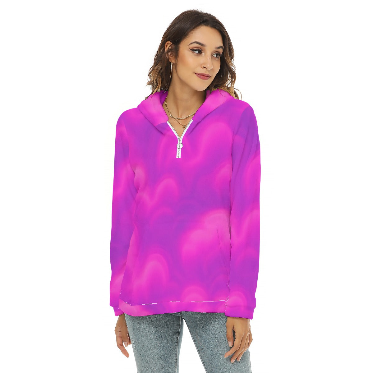 Women's Borg Fleece Hoodie With Half Zip