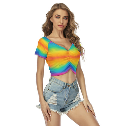 Women's Raglan Drawstring Front Crop Tee