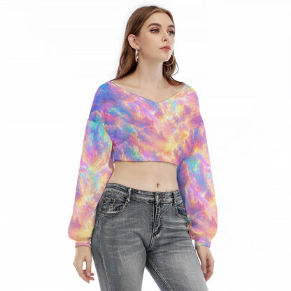 Women's V-neck Long Sleeve Cropped Sweatshirt