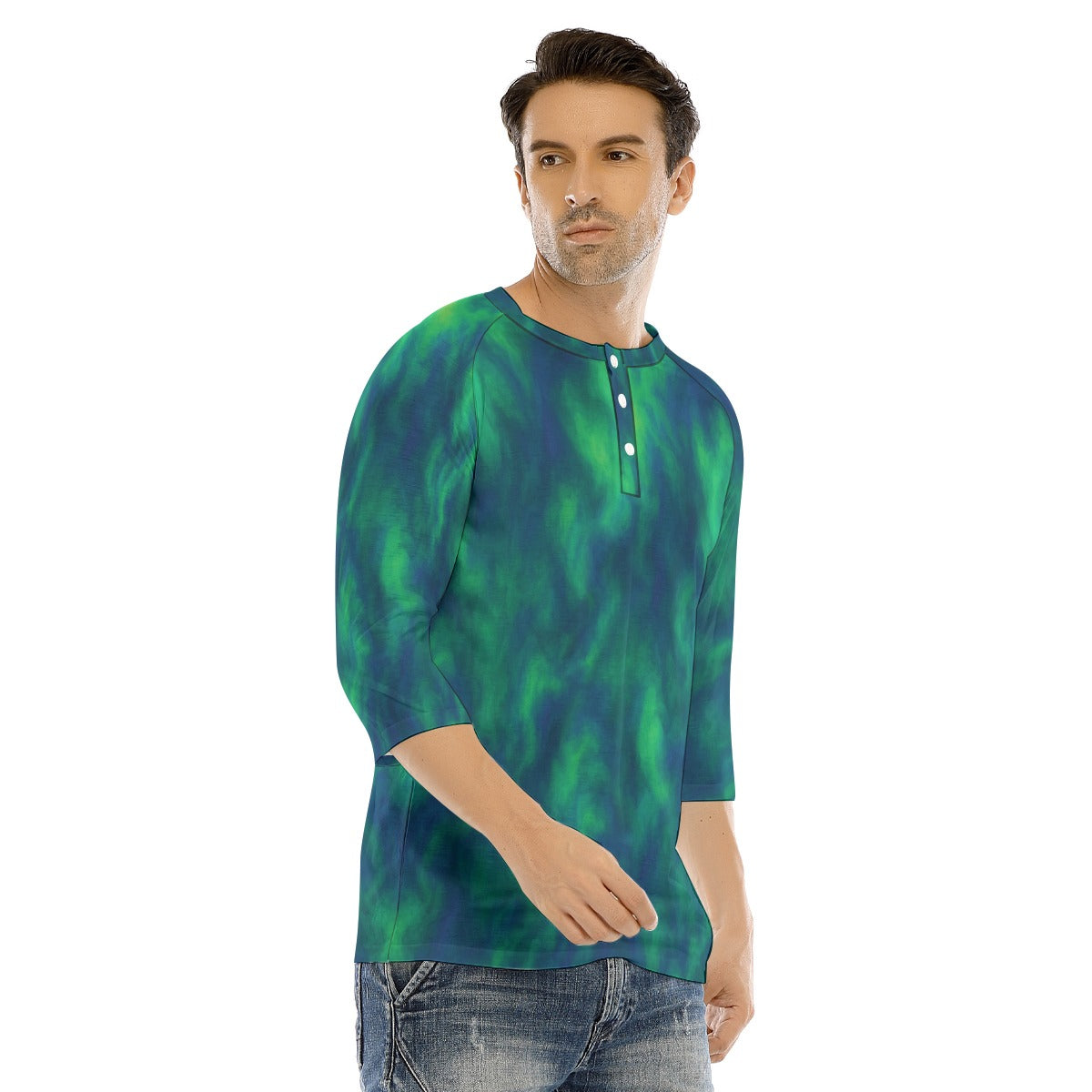 Men's Bracelet Sleeve T-shirt With Button Closure - view 2