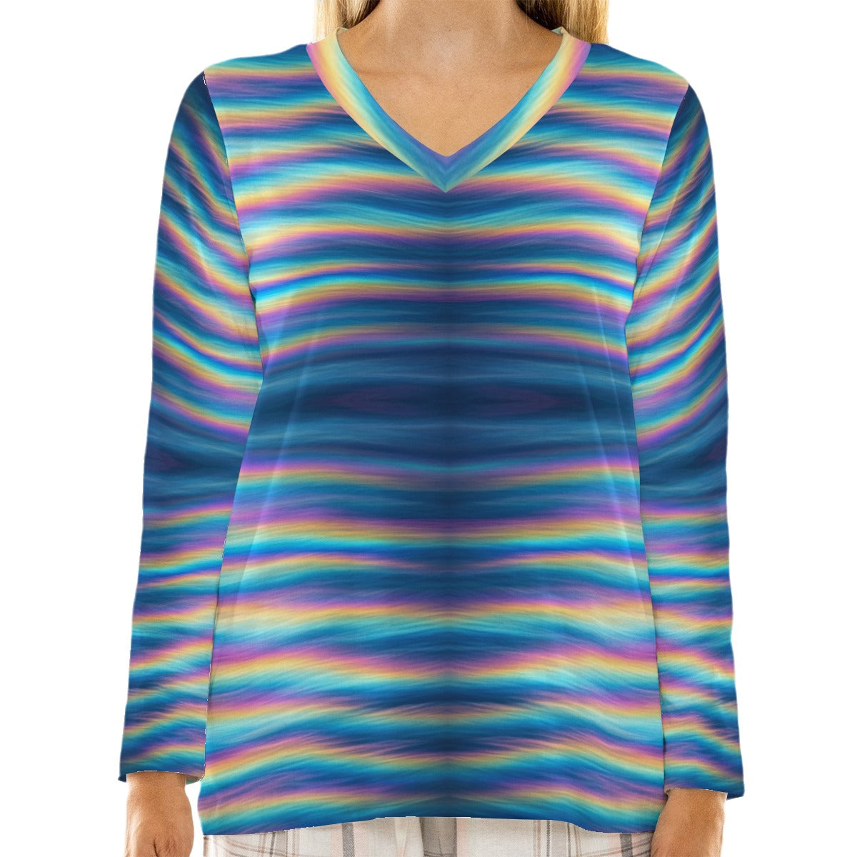 Women's Loose V-Neck T-Shirt With Long Sleeve