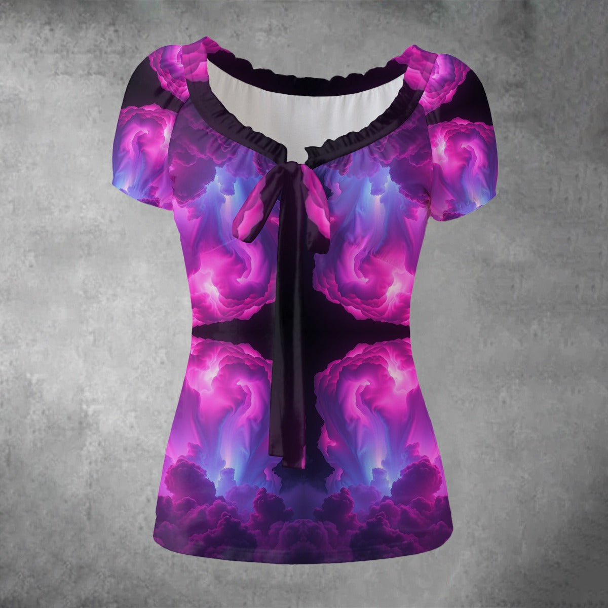 All-over print Women's Puff Sleeve Pleated Shirt
