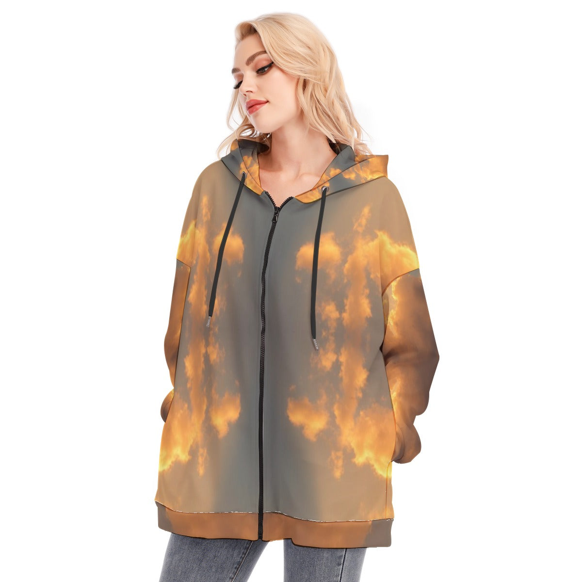 Women's Long Hoodie With Zipper Closure