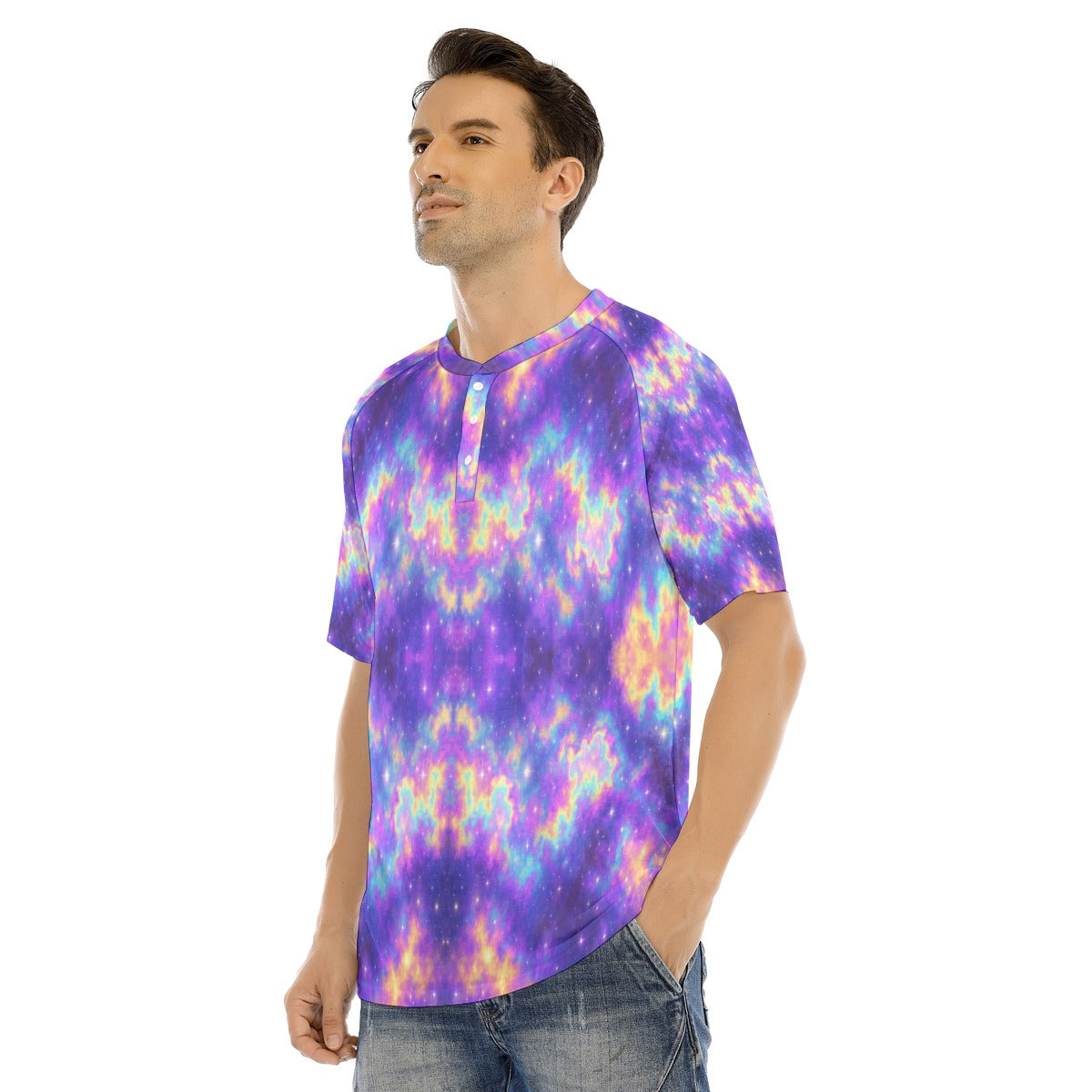 Men's Raglan Sleeve T-shirt With Button Closure