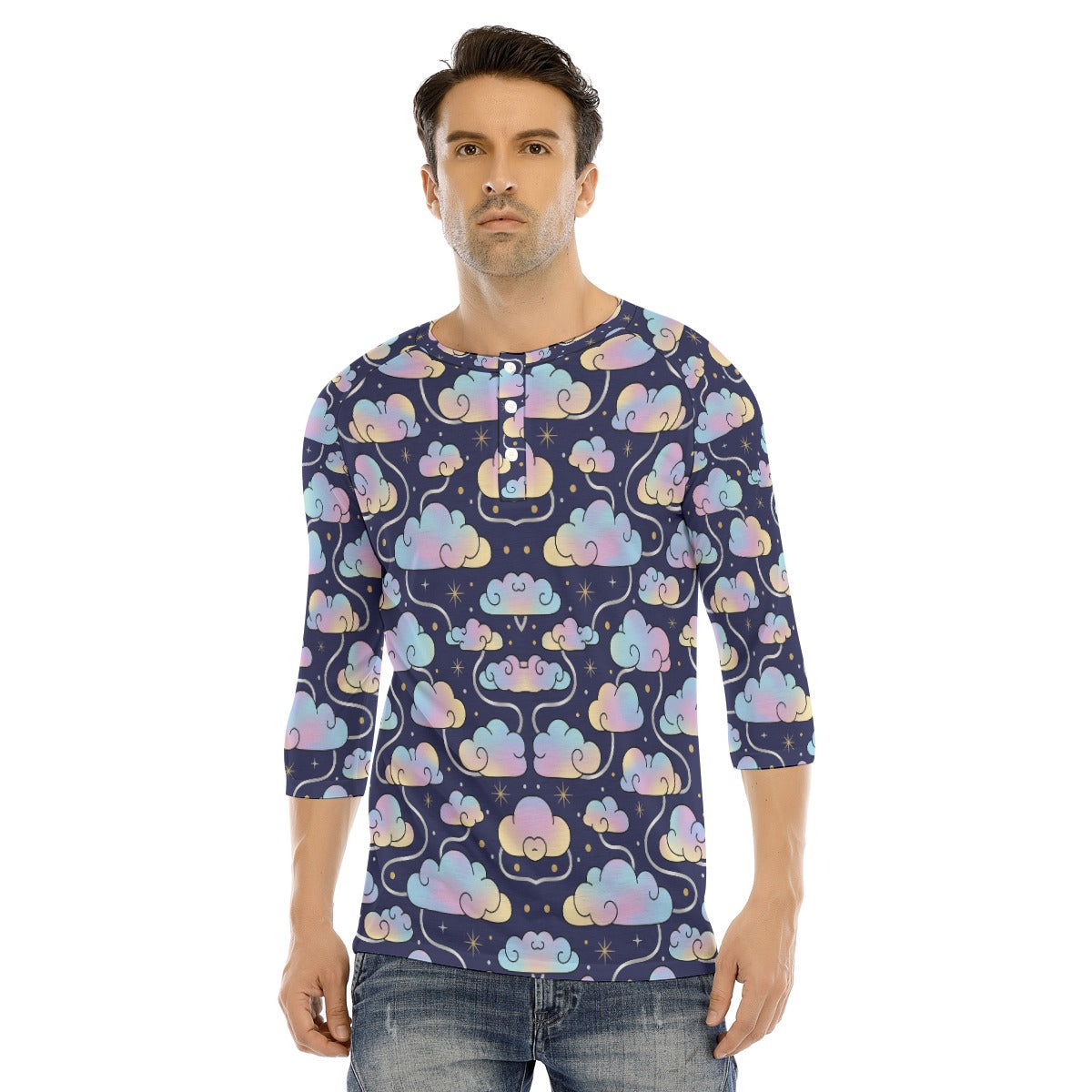 Men's Bracelet Sleeve T-shirt With Button Closure - view 1