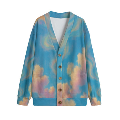 Unisex V-neck Knitted Fleece Cardigan With Button Closure