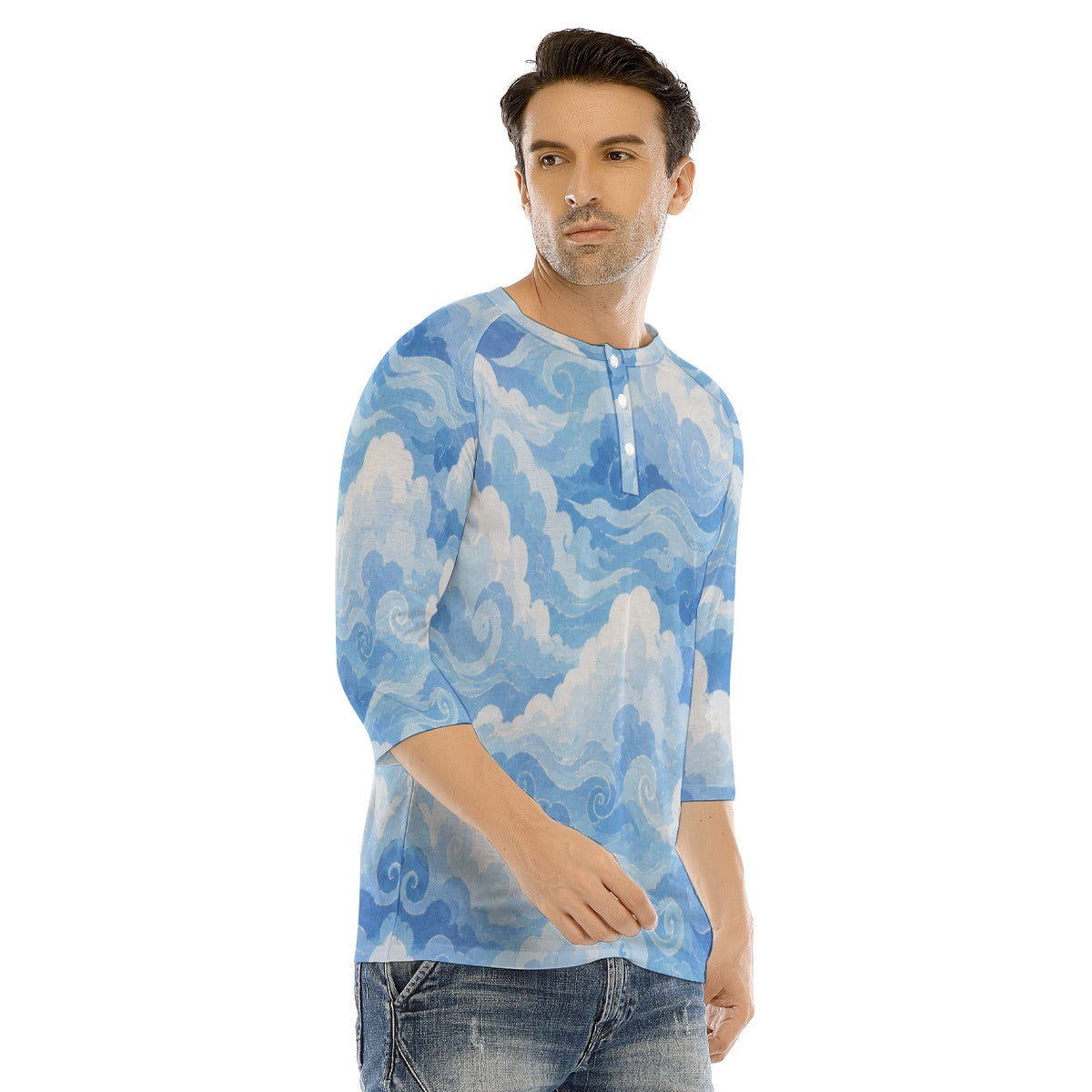 Men's Bracelet Sleeve T-shirt With Button Closure - view 2