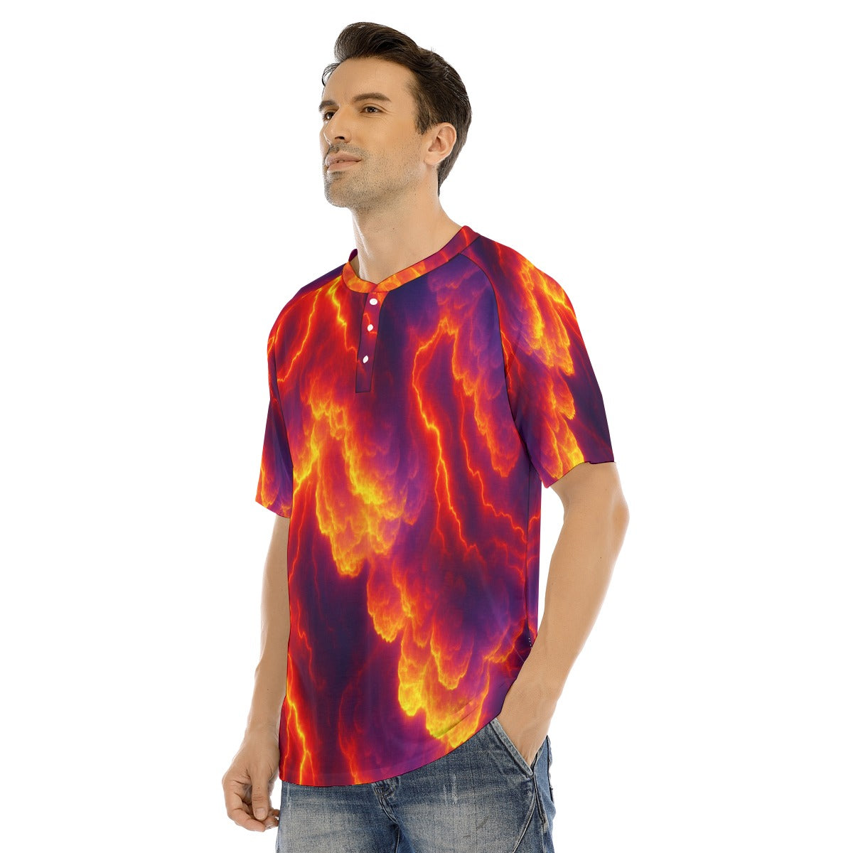 Men's Raglan Sleeve T-shirt With Button Closure